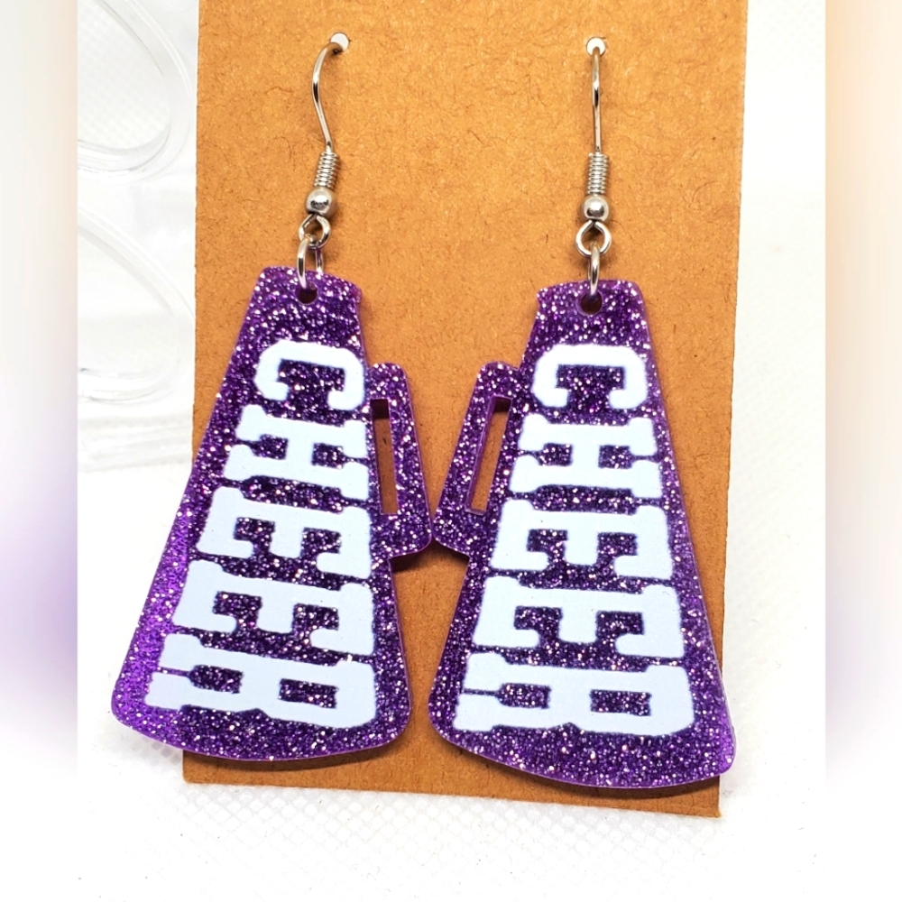 7/$10 Microphone CHEER Acrylic Earrings, New